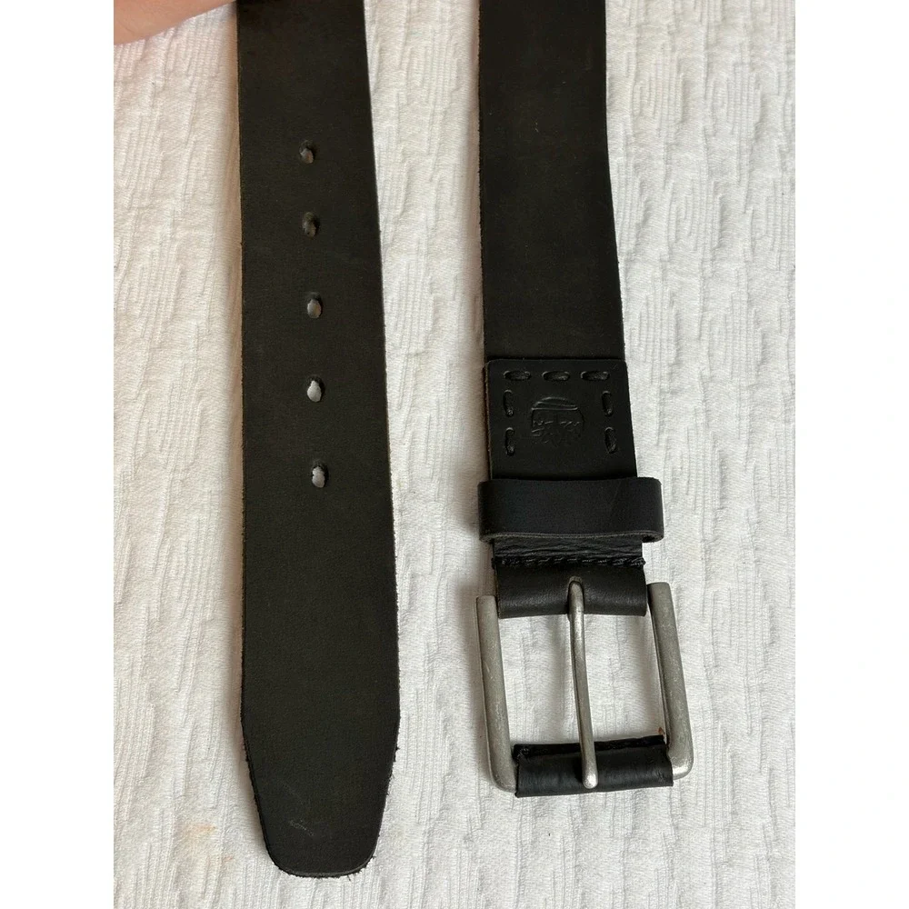 Timberland Belt Mens 38 Black Leather Nickel Buckle Hardware Casual Dress